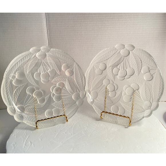 2 Mikasa Bountiful Raised Cherries Frosted Glass Individual Salad Plates 8” - Picture 7 of 8